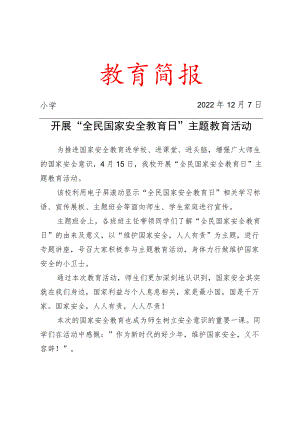 开展“全民国家安全教育日”主题教育活动简报.docx