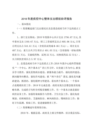 2018年度疾控中心整体支出绩效自评报告.docx
