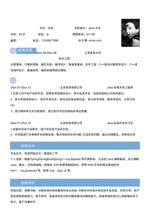 蓝色个人简历求职意向Java开发岗位Word模板.docx