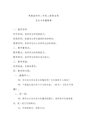 粤教版科学二年级上册第3课百合与朱槿教案.docx