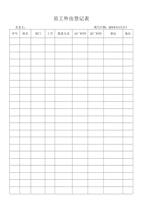 疫情防控期间员工外出登记表.docx