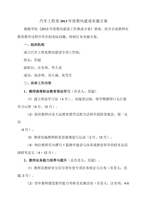 汽车工程系2013年度教风建设实施方案.docx