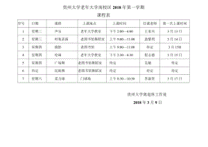 贵州大学老年大学南校区2018年第一学期课程表.docx