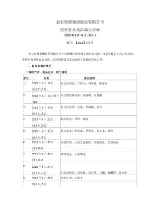 金石资源集团股份有限公司投资者关系活动记录表.docx