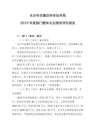 长沙市岳麓区科学技术局2019年度部门整体支出绩效评价报告.docx