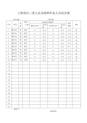 工程项目三类人员及特种作业人员花名册.docx
