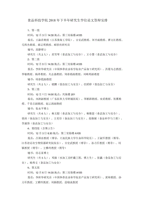 食品科技学院2018年下半年研究生学位论文答辩安排.docx