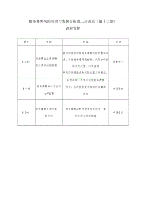 财务舞弊风险管理与案例分析线上培训班第十二期课程安排.docx