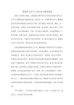 客服员工实习工作总结3篇供借鉴.docx