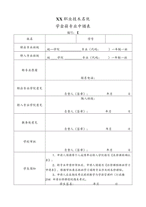 XX职业技术学院学生转专业申请表.docx