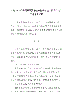 4篇2022公安局开展夏季治安打击整治“百日行动”工作情况汇报.docx