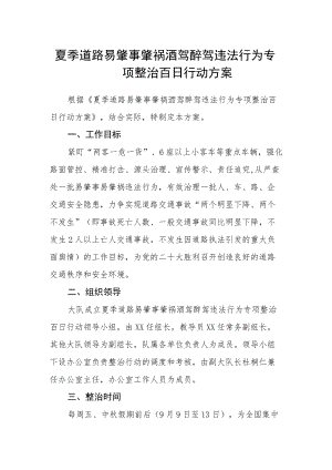 夏季道路易肇事肇祸酒驾醉驾违法行为专项整治百日行动方案.docx