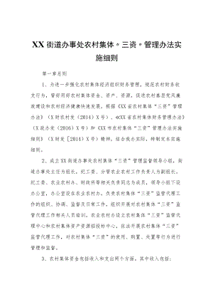 XX街道办事处农村集体“三资”管理办法实施细则.docx