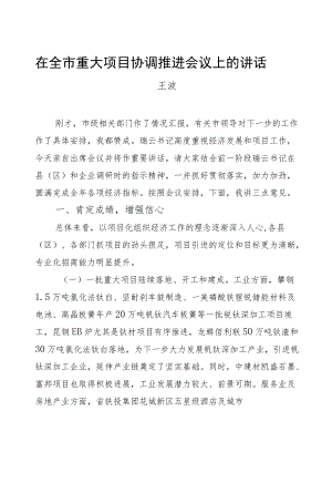 王波：在全市重大项目协调推进会议上的讲话.docx
