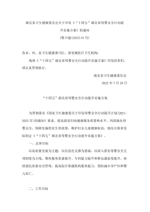 湖北省卫生健康委员会关于印发《“十四五”湖北省母婴安全行动提升实施方案》的通知.docx