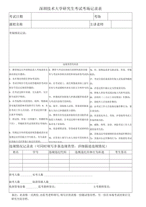 深圳技术大学研究生考试考场记录表.docx