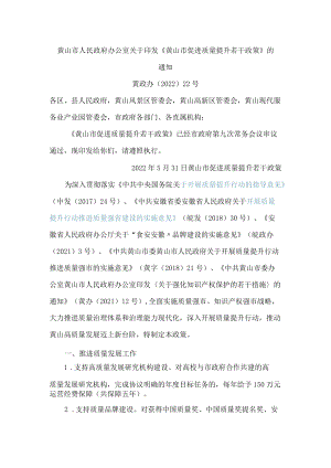 黄山市人民政府办公室关于印发《黄山市促进质量提升若干政策》的通知.docx