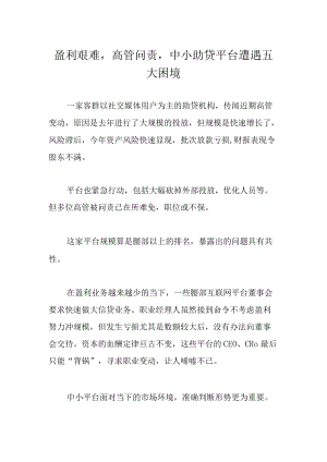 盈利艰难高管问责中小助贷平台遭遇五大困境.docx
