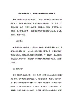 危险废物“点对点”定向利用豁免管理试点实施方案.docx