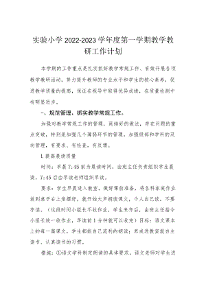 实验小学2022-2023学年度第一学期教学教研工作计划.docx
