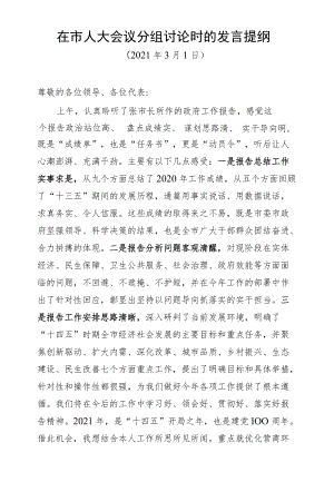 在市人大会议分组讨论时的发言提纲.docx