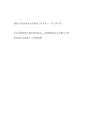 2022年某县基层社区建设工作总结下一步工作计划和社区治理智慧化建设典型做法.docx