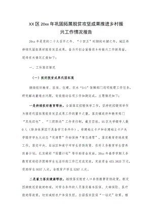 xx区20xx年巩固拓展脱贫攻坚成果推进乡村振兴工作情况报告.docx