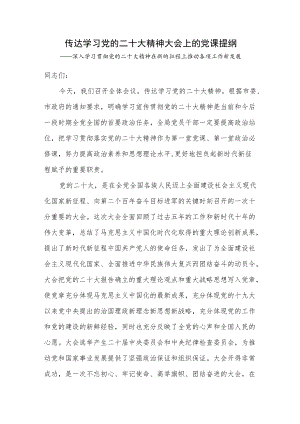 传达学习党的二十大精神大会上的党课提纲.docx