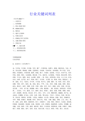 中国行业关键词列表大全.docx