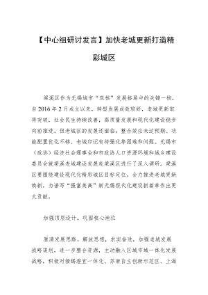 【中心组研讨发言】加快老城更新 打造精彩城区.docx