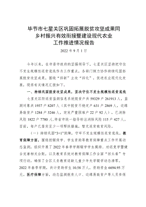 全区巩固拓展脱贫攻坚成果同乡村振兴有效衔接暨建设现代农业工作推进情况报告.docx