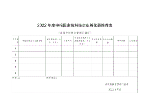 2022年度申报国家级科技企业孵化器推荐表、申报书.docx