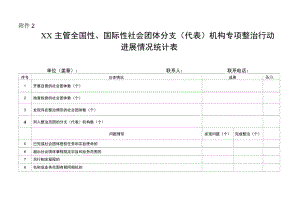XX主管全国性、国际性社会团体分支（代表）机构专项整治行动进展情况统计表.docx