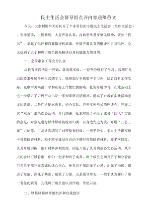 民主生活会督导组点评内容通稿范文.docx