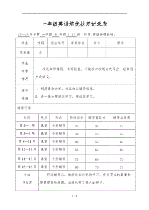 七级英语上培优扶差记录表.doc