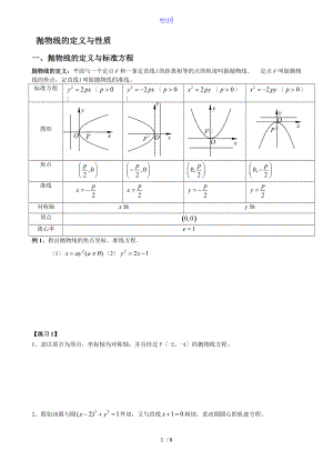 抛物线线及抛物线性质.doc