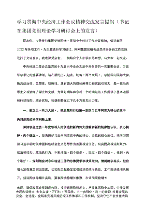 学习贯彻中央经济工作会议精神交流发言提纲（书记在集团党组理论学习研讨会上的发言）.docx