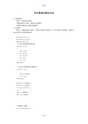 哈夫曼编码解码实验报告材料.doc