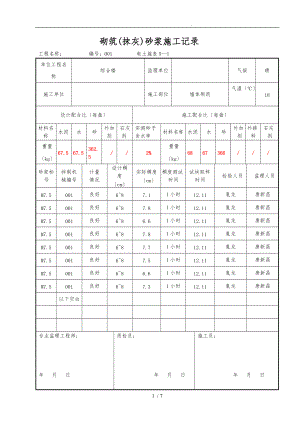 5_1砌筑抹灰砂浆施工记录文本.doc