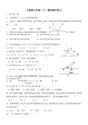 人教版七级数学下册期中复习题.doc