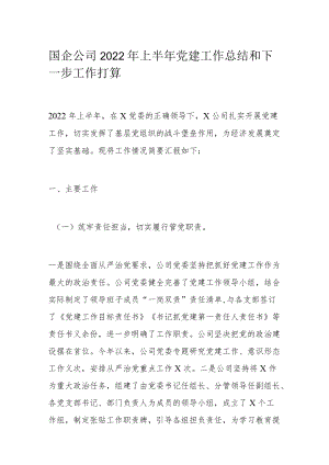 国企公司2022上半党建工作总结和下一步工作打算.docx