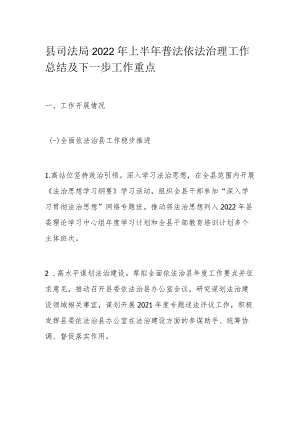 县司法局2022上半普法依法治理工作总结及下一步工作重点.docx