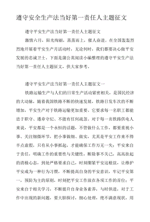 遵守安全生产法 当好第一责任人主题征文.docx