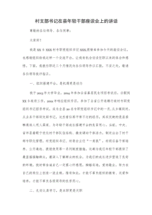 1、村支部书记在县轻干部座谈会上的讲话 2、乡党委书记在20xx轻干部座谈会上的发言.docx
