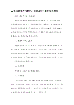 xx街道夏收农作物秸秆禁烧及综合利用实施方案.docx
