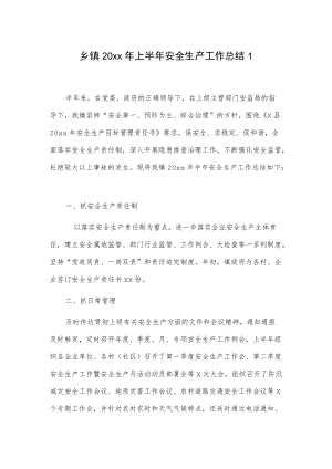 乡镇20xx上半安全生产工作总结2篇.docx