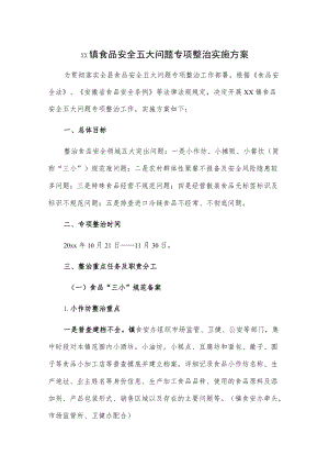 xx镇食品安全五大问题专项整治实施方案.docx