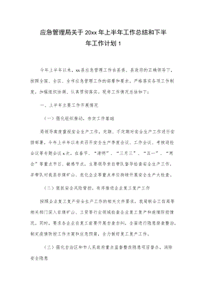 应急管理局关于20xx上半工作总结和下半工作计划2篇.docx