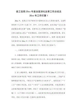 工信局20xx全面深化改革工作总结及20xx工作打算2篇.docx