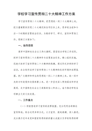 学校学习宣传贯彻二十大精神工作方案.docx